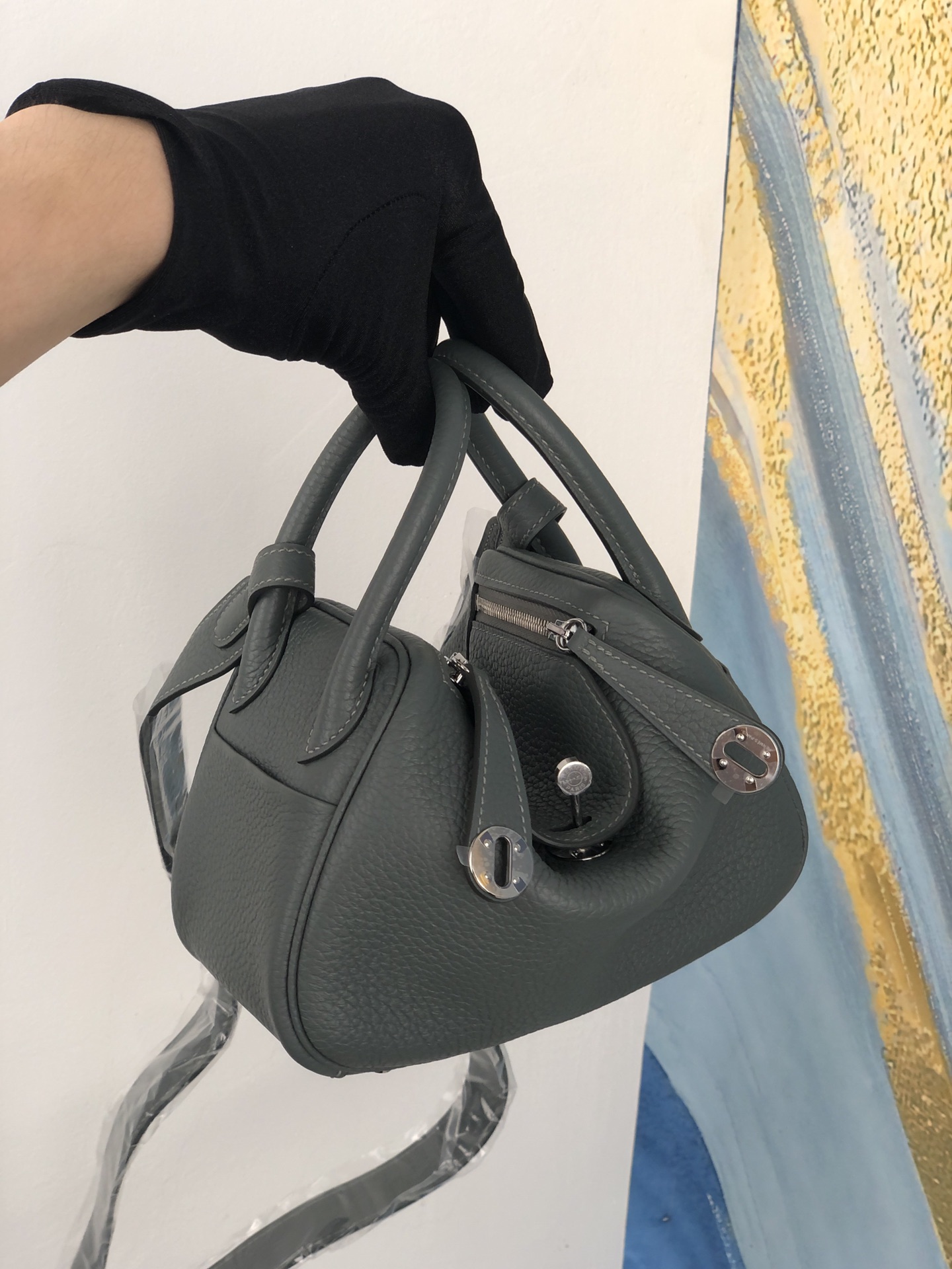 에르메스 미니 린디백 그리스메이어 은장 끌레망스 가죽